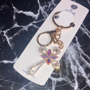 Gold Keychain with iridescent cross